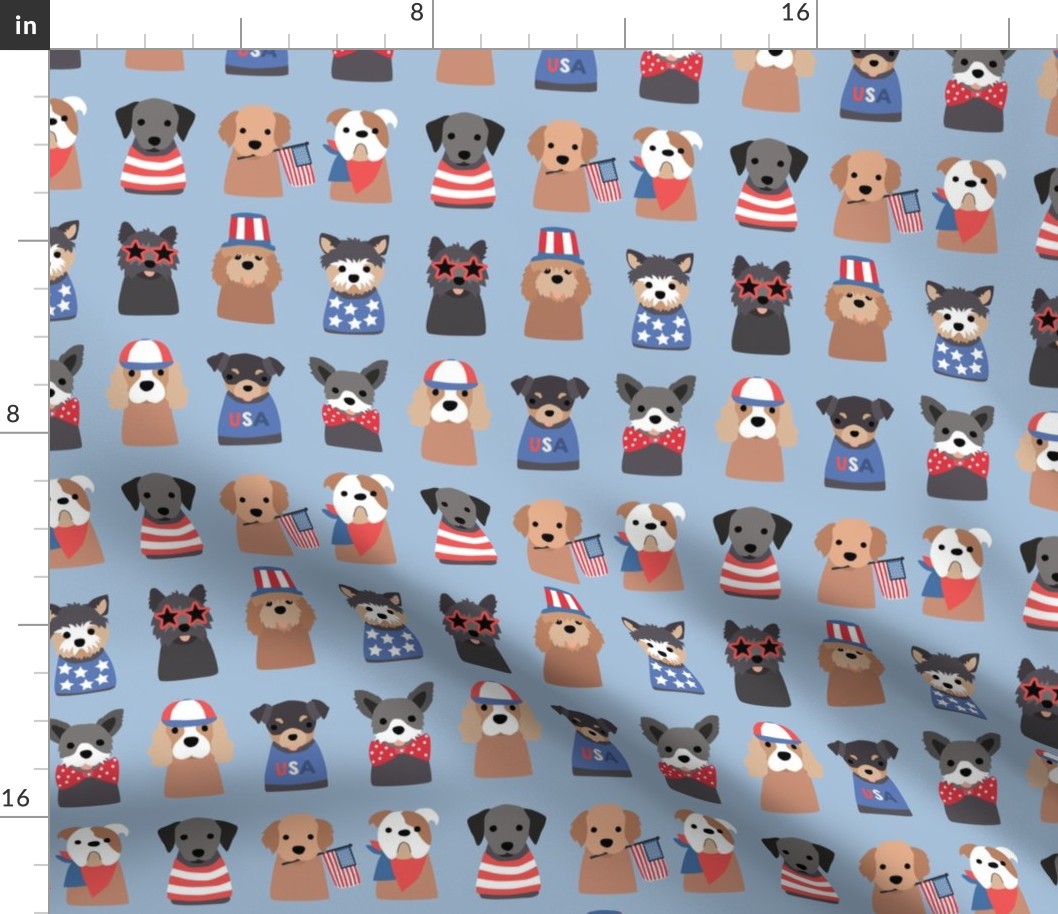 Patriotic Red White and Blue 4th of July Puppies on Blue -  2 inches