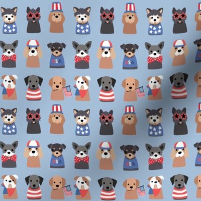 Patriotic Red White and Blue 4th of July Puppies on Blue -  1 in