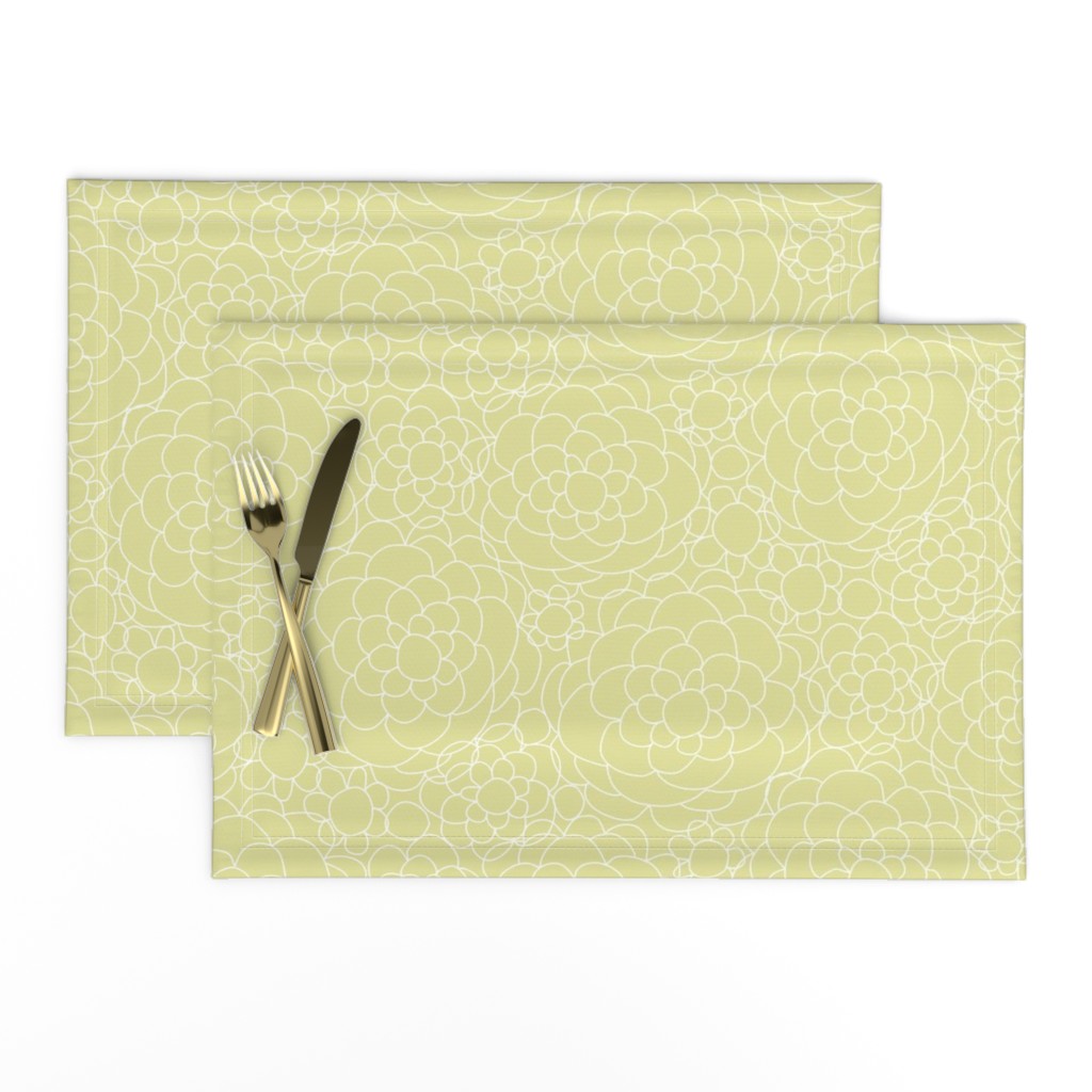 medium-Retro Flowers 4  - light floral net-like lines on crayon lemon yellow