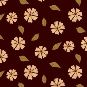 medium-Retro Flowers 5 - tossed simple daisy florals in shades of beige on burnt sugar dark brown