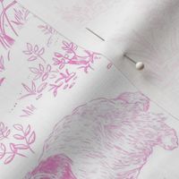 Country Dogs Toile Pink on White