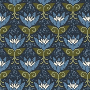 Flower Garden with Seeds - Blue on Navy - Large