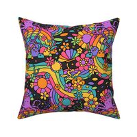 Octopus' Psychedelic Floral Garden Grey BG - Large Scale