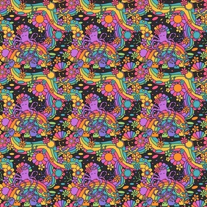 Octopus' Psychedelic Floral Garden Grey BG - Small Scale