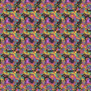 Octopus' Psychedelic Floral Garden Grey BG - XS Scale