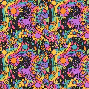 Octopus' Psychedelic Floral Garden Grey BG Rotated - Large Scale