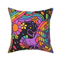 Octopus' Psychedelic Floral Garden Grey BG Rotated - XL Scale