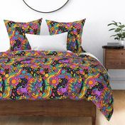 Octopus' Psychedelic Floral Garden Grey BG Rotated - XL Scale