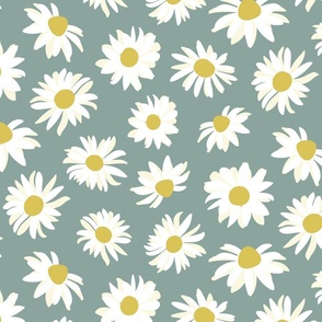 Daisies on a Light Teal Background