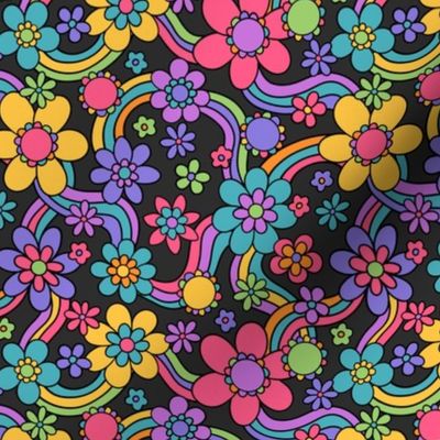 Psychedelic Floral Garden Grey BG - Small Scale