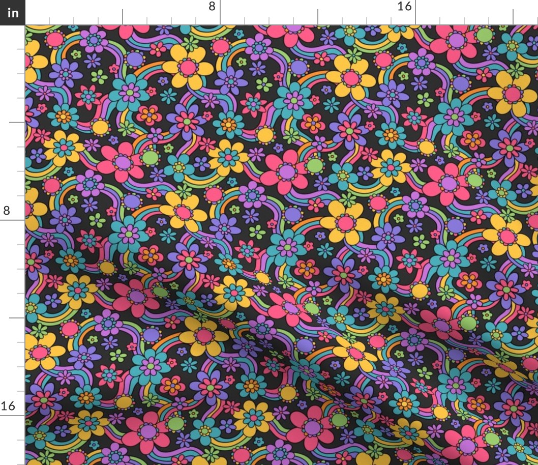Psychedelic Floral Garden Grey BG - Small Scale
