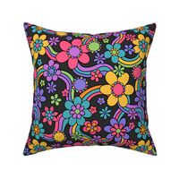 Psychedelic Floral Garden Grey BG - Large Scale