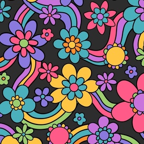 Psychedelic Floral Garden Grey BG - XL Scale