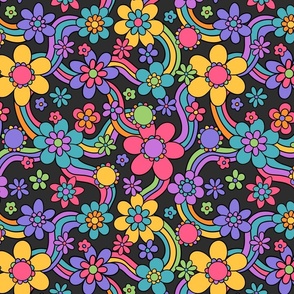 Psychedelic Floral Garden Grey BG Rotated - Large Scale