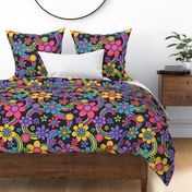 Psychedelic Floral Garden Grey BG Rotated - XL Scale