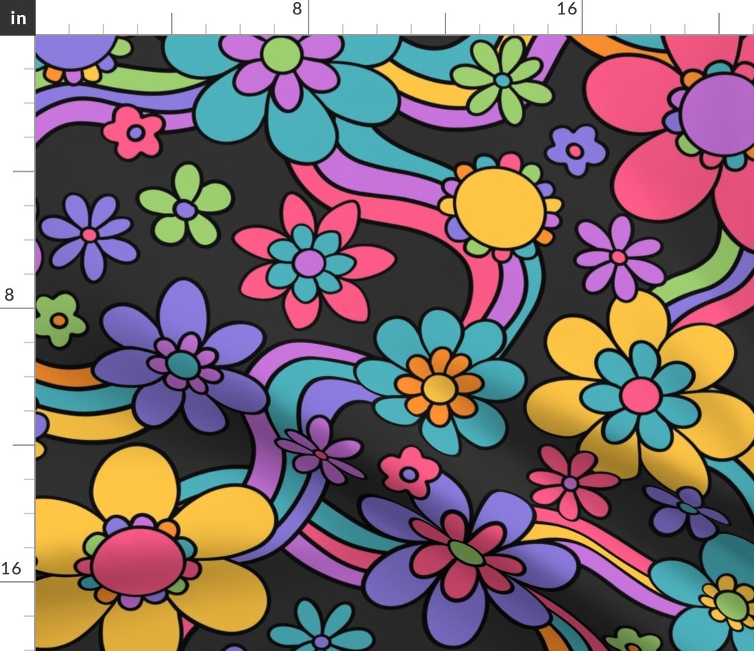 Psychedelic Floral Garden Grey BG Rotated - XL Scale