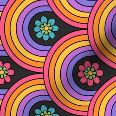 Psychedelic Floral Rainbows Grey BG Rotated- Large Scale