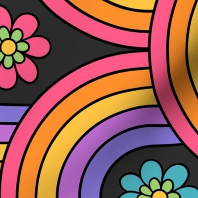Psychedelic Floral Rainbows Grey BG Rotated- XL Scale