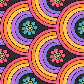 Psychedelic Floral Rainbows Grey BG Rotated- XL Scale