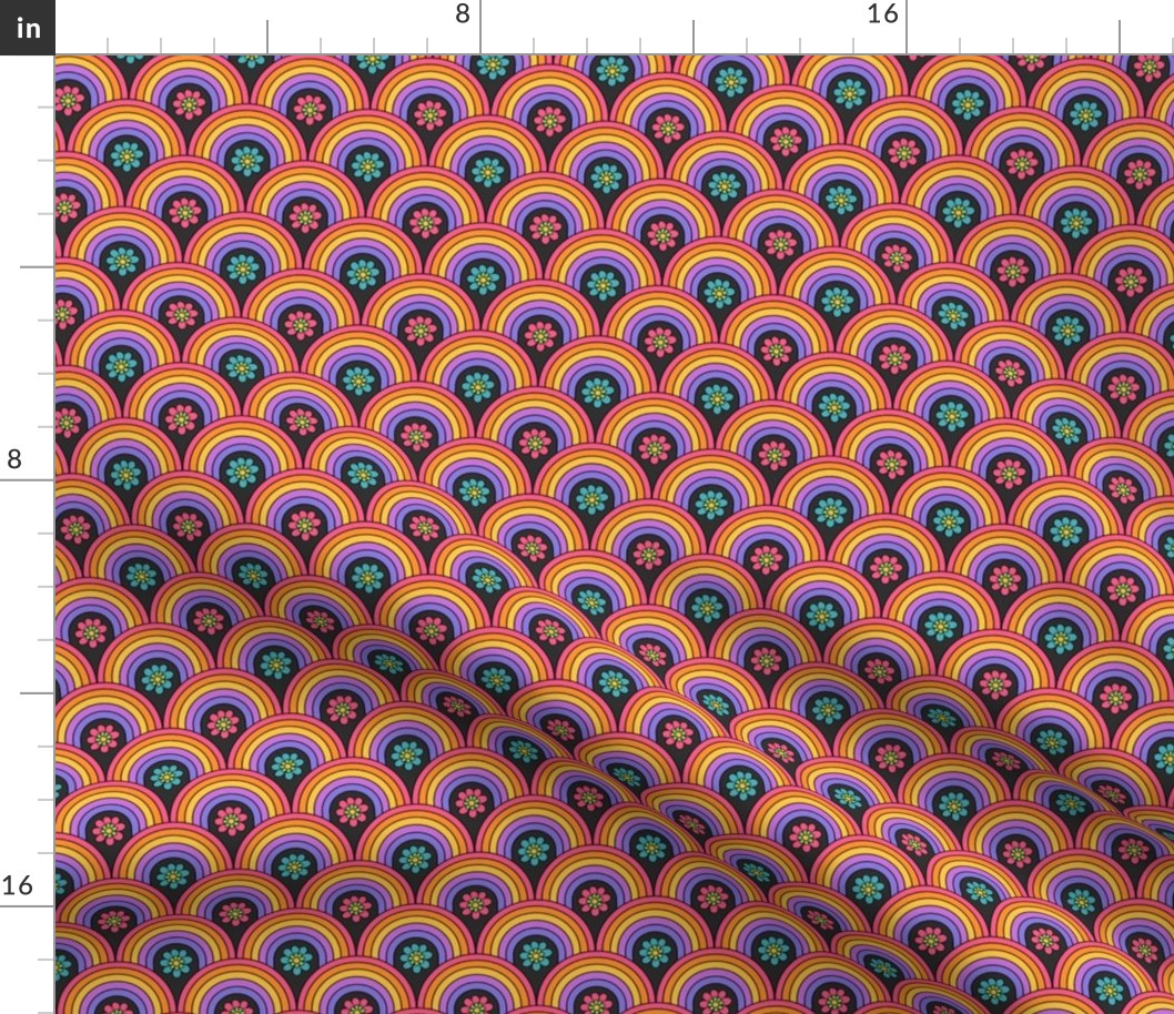 Psychedelic Floral Rainbows Grey BG - XS Scale