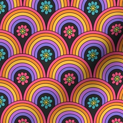 Psychedelic Floral Rainbows Grey BG - Small Scale
