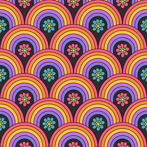 Psychedelic Floral Rainbows Grey BG - Large Scale