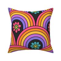 Psychedelic Floral Rainbows Grey BG - XL Scale