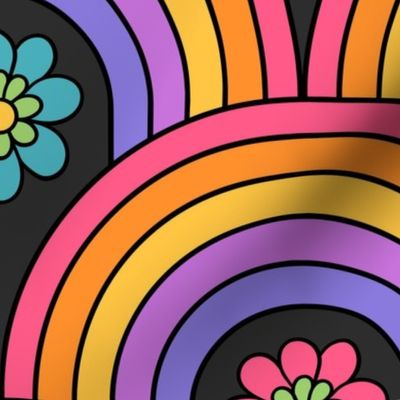 Psychedelic Floral Rainbows Grey BG - XL Scale