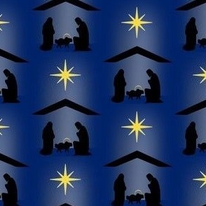 Nativity on night sky blue 