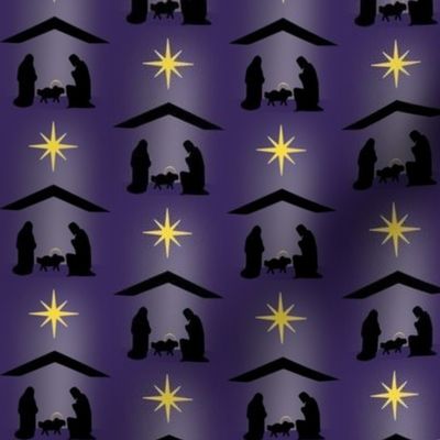 Nativity on night sky purple. 