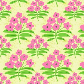 Nature flowers hot pink green leaves mint green texture yellow  goldenrod background
