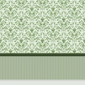 Dollhouse wallpaper with wainscoting and baseboards