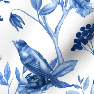 Blue porcelain,blue china,birds,chinoiserie,