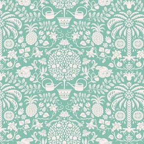orange tree and palm garden damask on mint | small