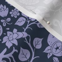 orange tree and palm garden damask lilac on navy | small