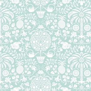 orange tree and palm garden damask white on mint | small