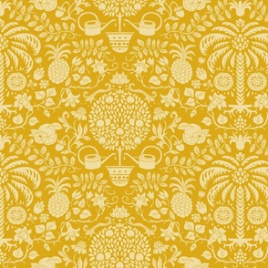 orange tree and palm garden damask gold on marigold | small