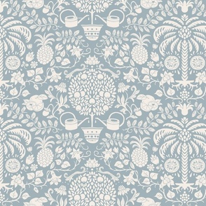 duotone orange tree and palm garden damask on gray | small