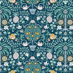 orange orchard damask on dark navy | small