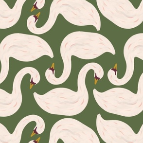 Cream Swans on Moss Green - Italian Villa at Lago Maggiore
