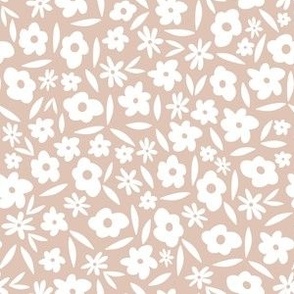 Daisy Meadow Bone White Flowers on Blush Rose Pink // Medium Scale