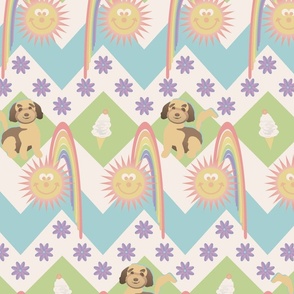 Chevron Dog Rainbow Ice Cream Purple Flower Muted Pastel—4200, Birthday Party Table Linens, nursery, baby blanket, child, girl, bedroom, bedding, baby, stripe, aqua, lime, violet, pink, earth tones, doodle, puppy 