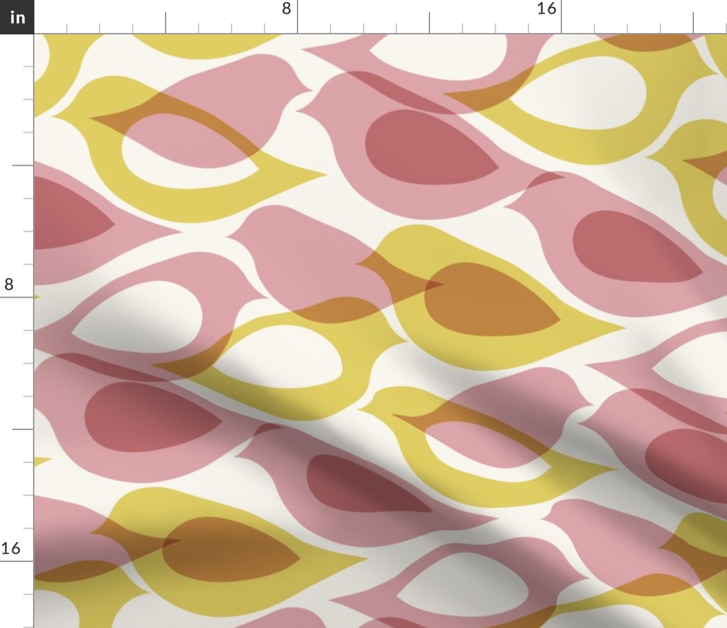 Airy Aviary Abstract - dark pink and yellow on cream