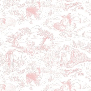 Country Dogs Toile Blush Pink on White