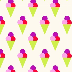 Ice Cream Cones V1 in Neon Colors Pink Purple Yellow Green - Retro Summer Print - Large