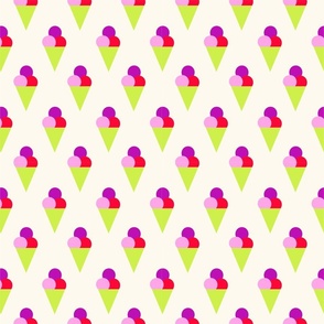 Ice Cream Cones V1 in Neon Colors Pink Purple Yellow Green - Retro Summer Print - Medium