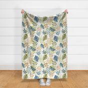 Jungle textured leaves green blue and white - jumbo scale for wallpaper and bedding