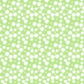 Ditsy Green White and Butter Floral Dots