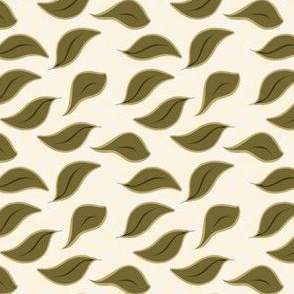 Luscious Vintage Lemons - Dancing Lemon Leaves -SMALL||Dancing Lemon Leaves, Dark, medium and light olive  green leaves, on a cream background.  Great as a coordinate print!
