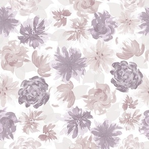 'Purple Peony & Blush Blooms' Floral on Ivory Base